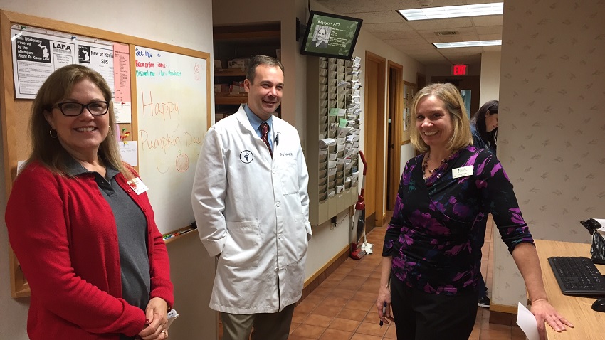Wanda Ross, Greg Paplawsky, Stephanie Clifford at Cascade Hospital for Animals for American Animal Hospital Association accreditation review.