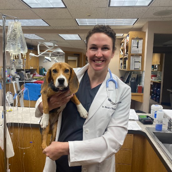 Assistant Medical Director Dr. Becky Schaffer with Beagle Tansy