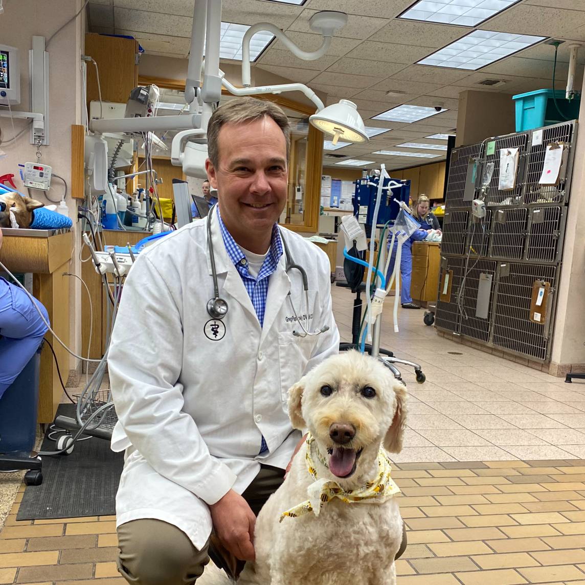 Dr. Paplawsky pictured with Molly, a dog who participated in a clinical trial.