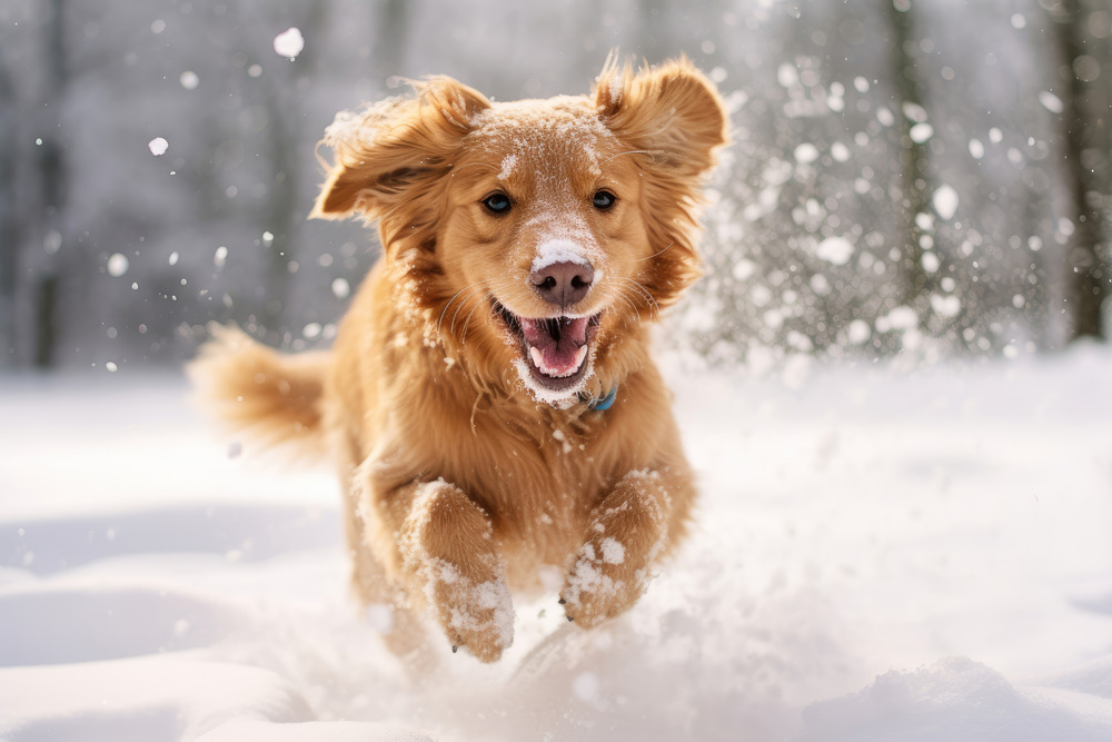 Dog Running in the Snow